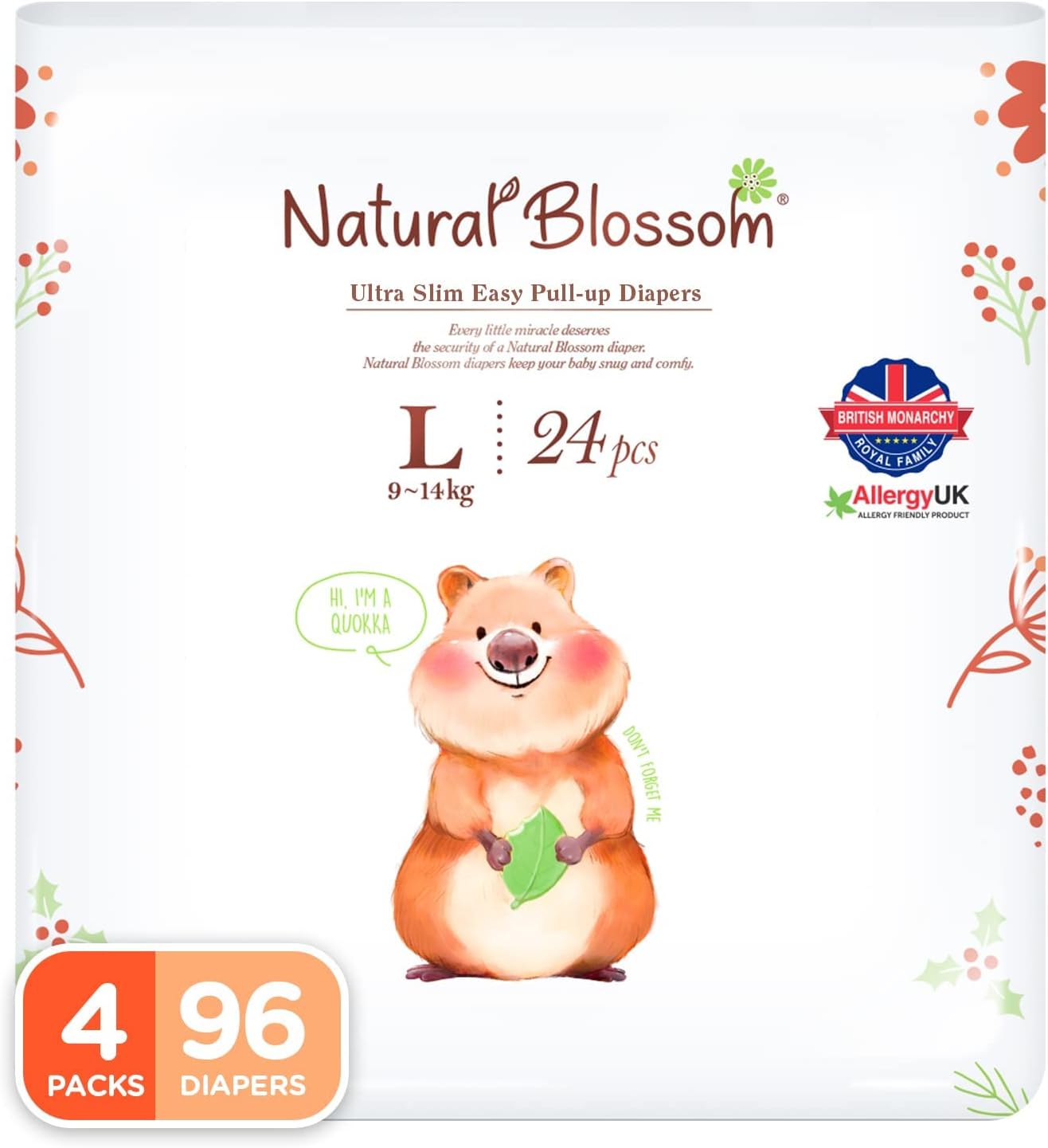 251102114131150_1 Natural Blossom Easy Pull-up Diaper Pants | Size (4) 2T-3T (20-31 lbs) | 96 Count (24ea*4packs) | Vegan - Super Soft - Hypoallergenic - Ultra-Slim - Image 1